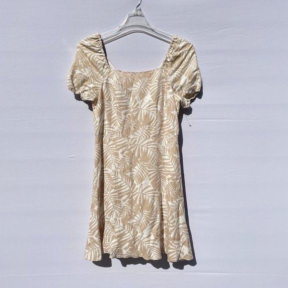 Loft Women's Dress 6 Mini Palm Tree Print Tan Short Sleeve Square Neck New - Picture 2 of 11